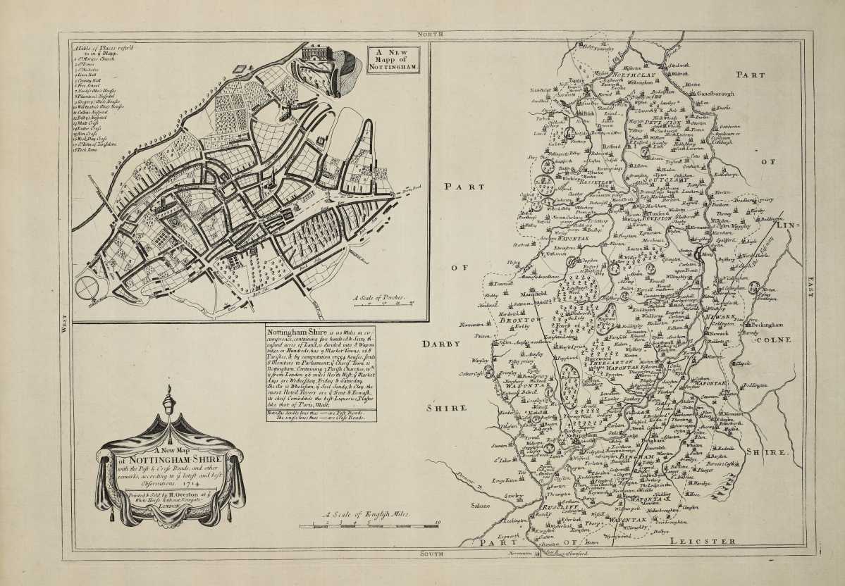 A New Map Of Nottingham Shire With The Post Cross Roads And Other   4996 