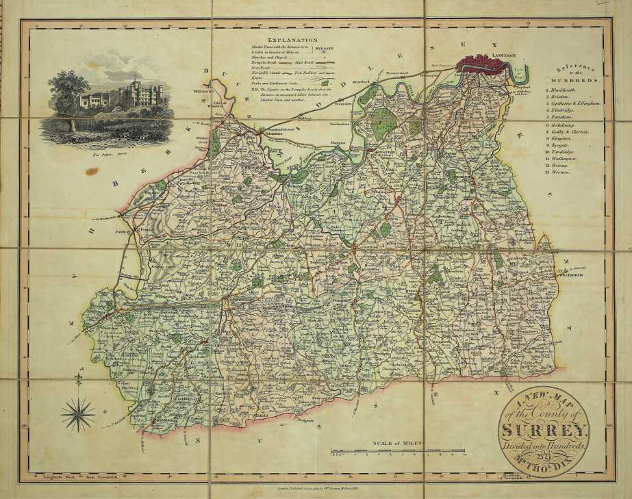 A New Map Of The County Of Surrey Divided Into Hundreds 0487