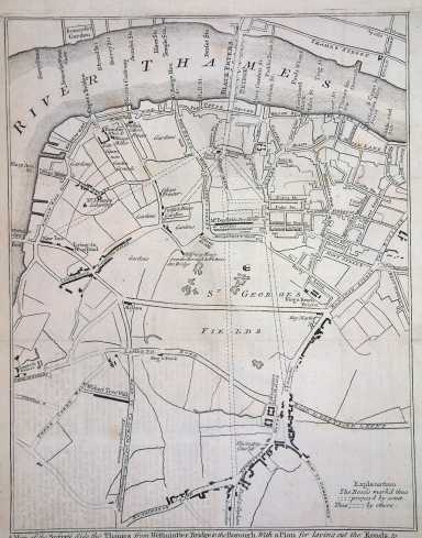 Map of the Surrey side of the Thames from Westminster Bridge to the Borough