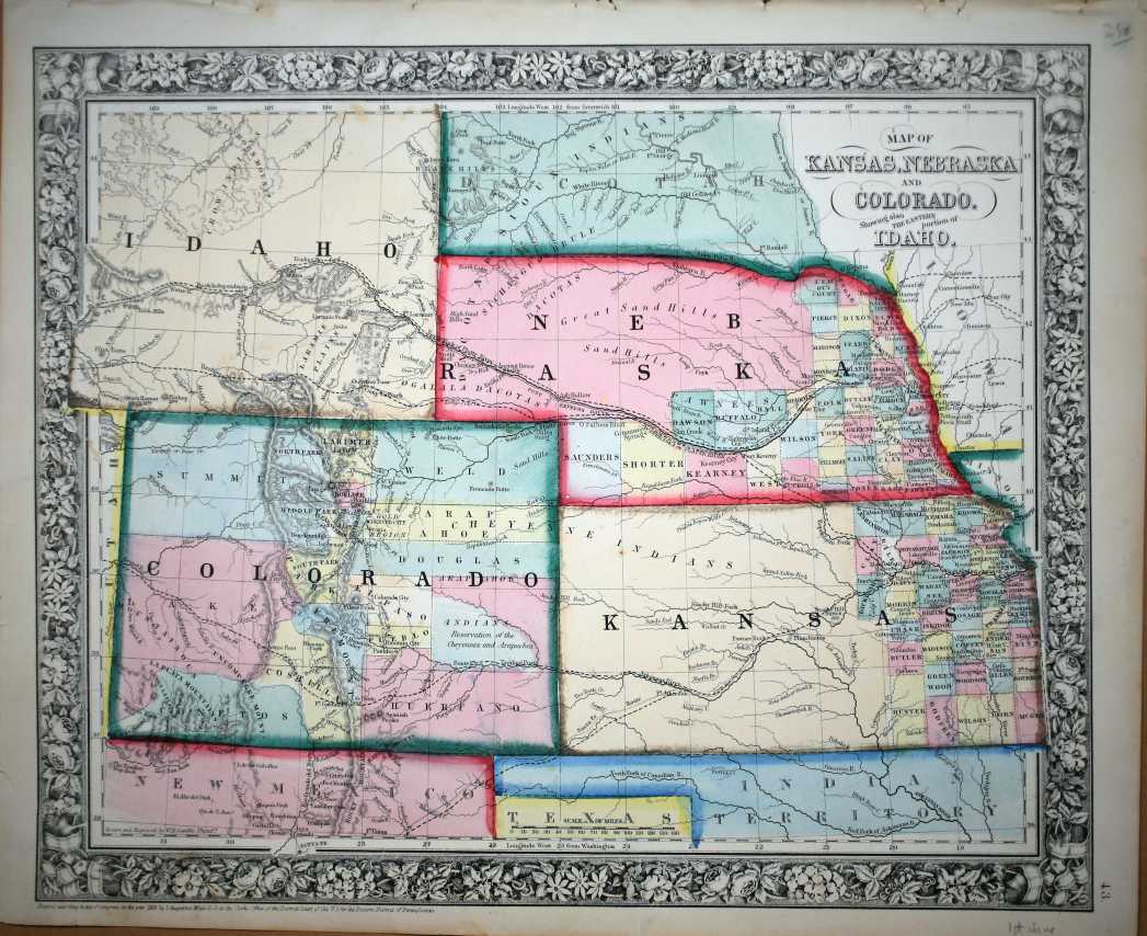 Map of Kansas, Nebraska and Colorado Showing also the Eastern portion ...