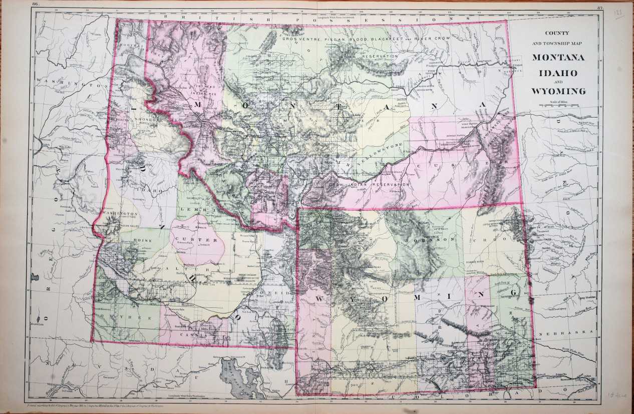 County and Township Map of Montana Idaho and Wyoming