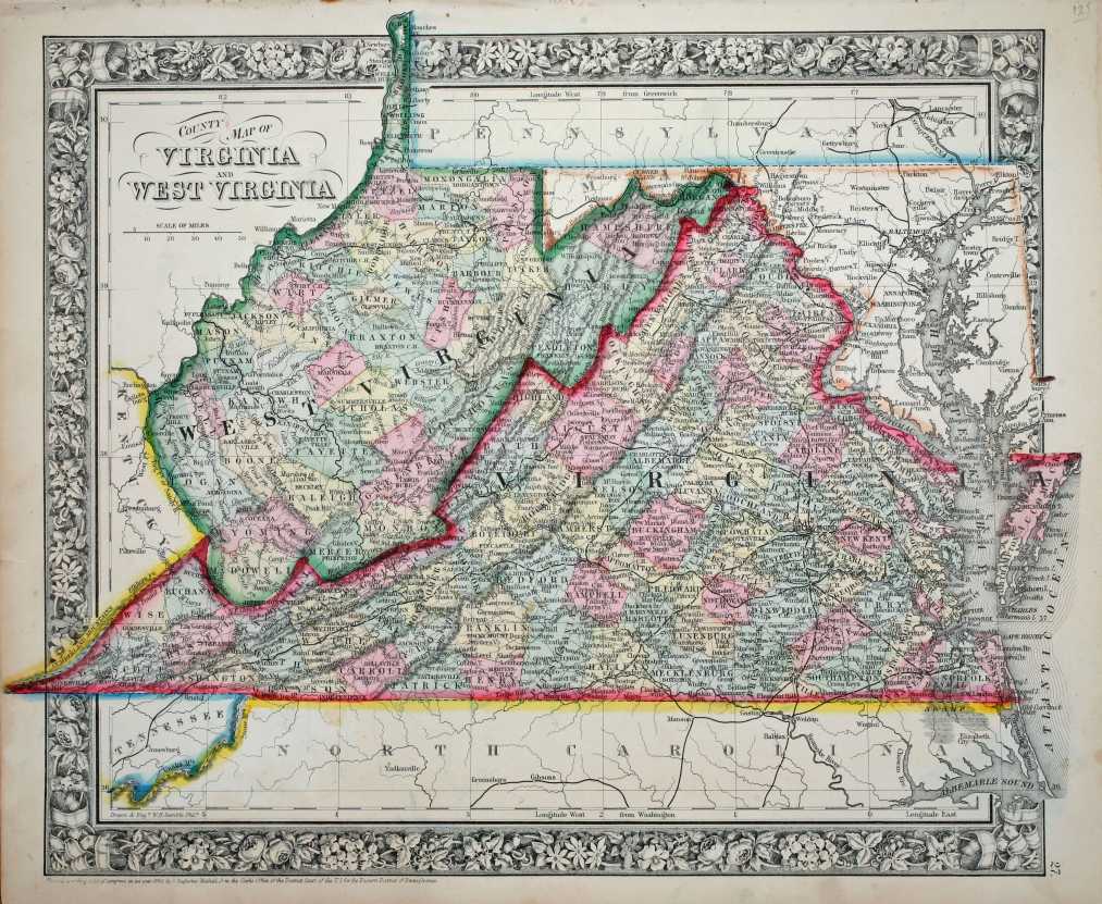 County Map of Virginia and West Virginia